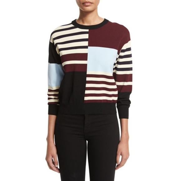 J BRAND San Marino striped sweater red blue colorblock crew size Large - Picture 1 of 7
